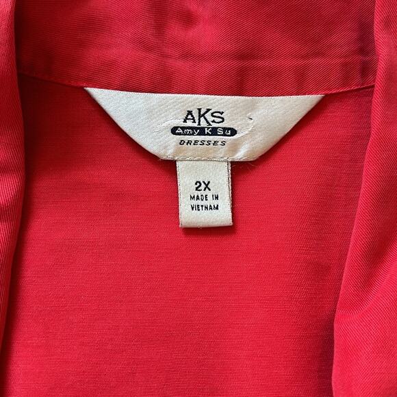 Amy K Su Embroidered Button Up Shirt Tropical Pineapples Hula Girls Red Size 2X - Picture 7 of 16